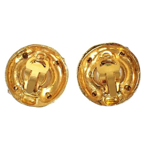 CHANEL CC Round Button Earrings Clip-On Rhinestone Imitation Pearl GD 62RH428 - Picture 4 of 8