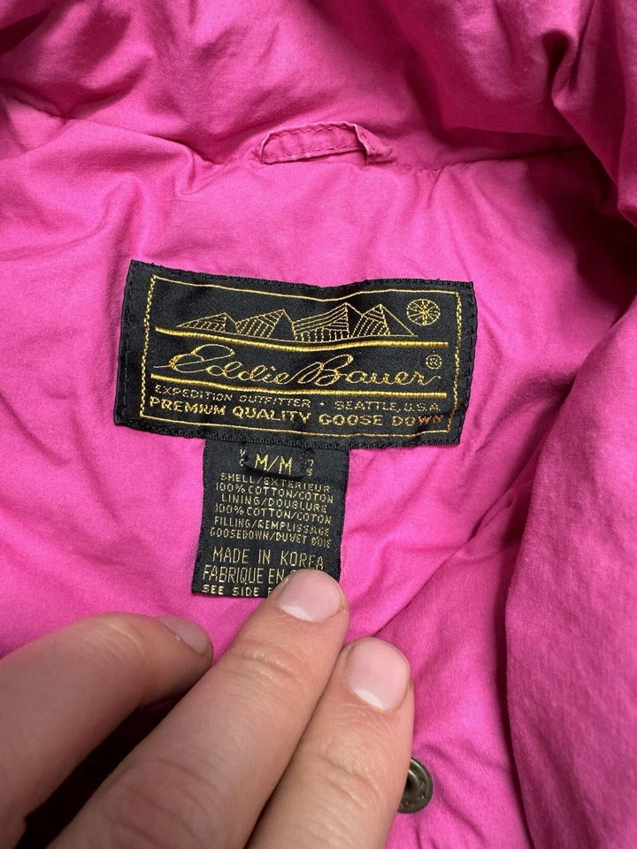 Chaleco Eddie Bauer Mujer Rosa Verde Reversible Plumón de Ganso Puffer Años 90 Mediano De Colección Foto 3 de 4