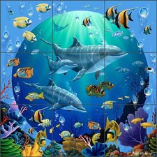 Tile Mural Backsplash Ceramic Wilkie Dolphin Fish Undersea Art POV-JWA038