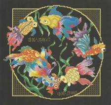 EXOTIC GOLDFISH--Very Colorful Fish in a Circle--Counted Cross Stitch Pattern