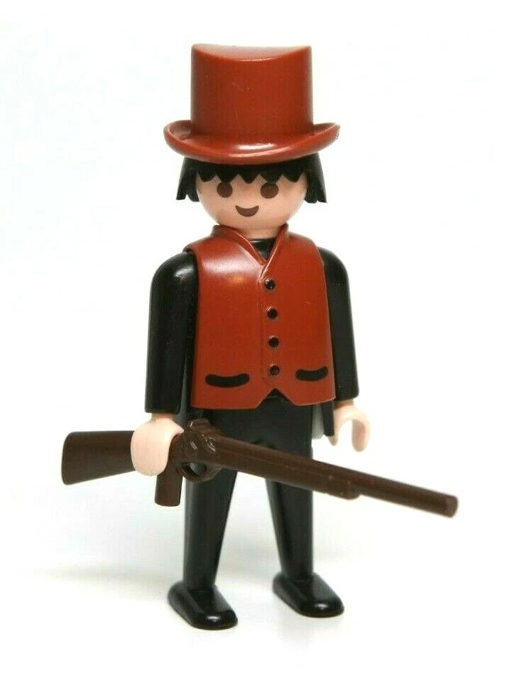 Playmobil Figure Custom Western Outlaw w Brown Vest Top Hat Rifle
