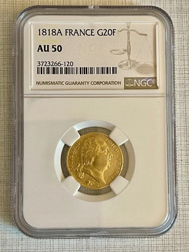 France 1818-A Louis XVIII 20 Francs Gold NGC AU50 SKU# 4152