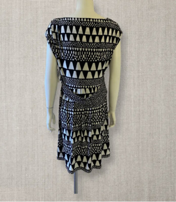 NWT $99.00 Vince Camaro  Buenos Aries Rich Black White Geometric Dress Size XL
