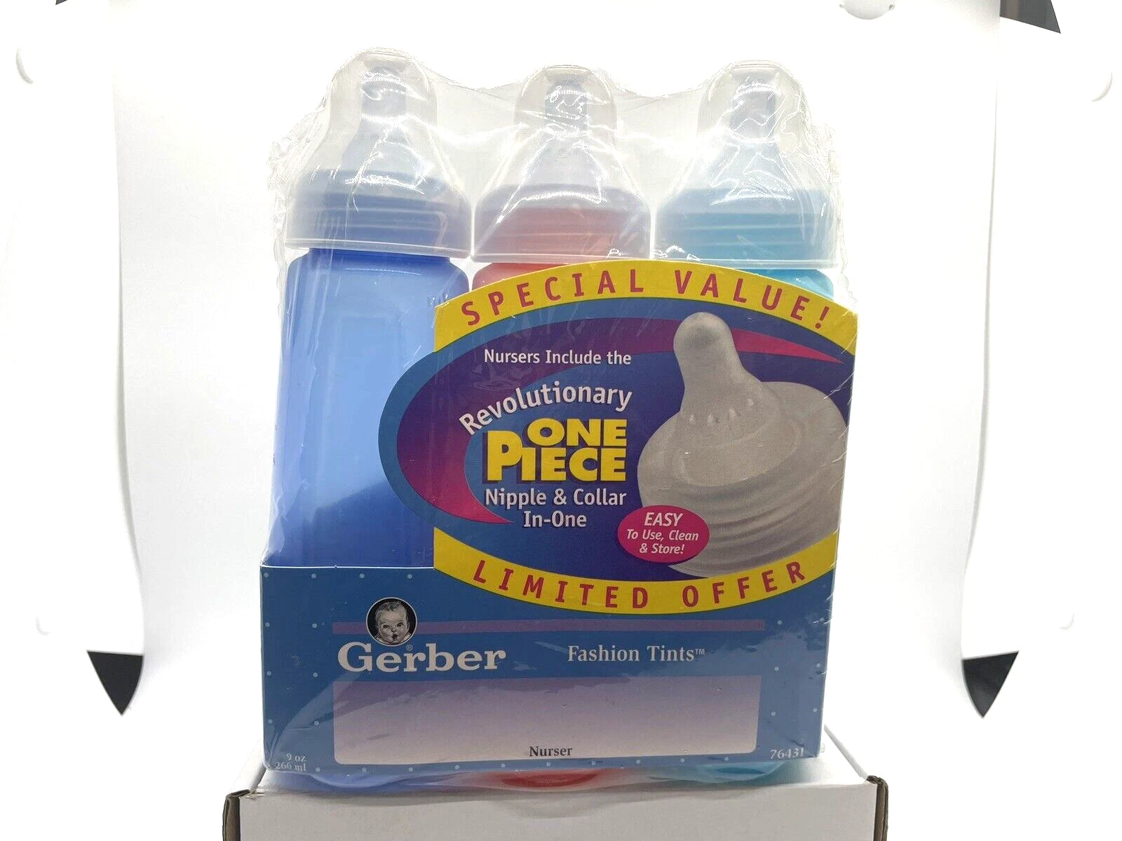 VTG Vintage 1998 Gerber Fashion Tints Baby Bottle Nurser 9 One Piece 3 pack