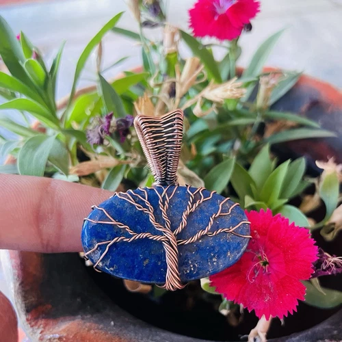 VETEMENTS Albero della Vita Lapislazzuli Gemma Filo di Rame Avvolto Fatto a Mano Ciondolo Gioielli~