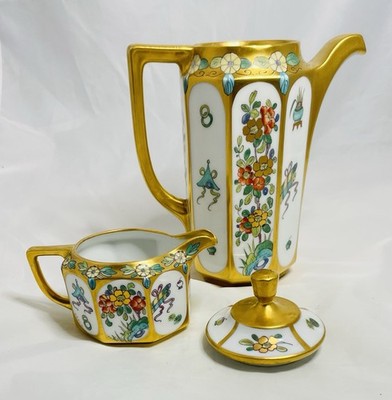Pickard Hand Painted Porcelain Pitcher Creamer Lid? Read 3 Gold Gilt Art Deco