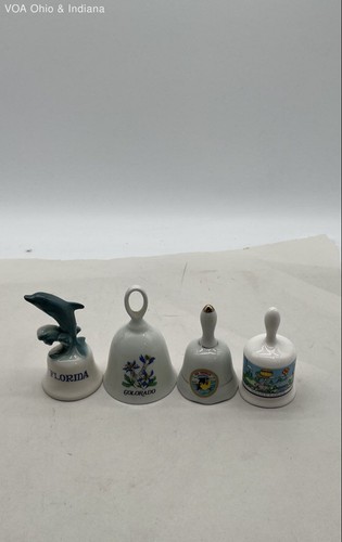 Collectible Souvenir Bell Lot Ceramic Florida Colorado Sea World St Louis 4 Pcs
