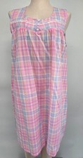 NWT Croft  Barrow Sleeveless Nightgown Pink Plaid Woven 100 Cotton M