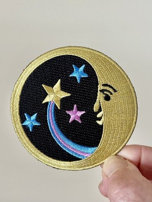 Moon Iron On Patch Stars Gold Purple Pink Blue Black Embroidered Peace Love