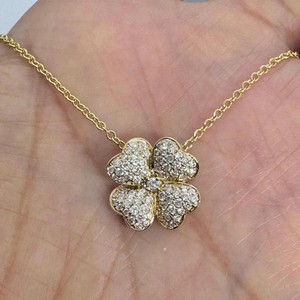 Authentic Real Moissanite 1.20Ct Round Cut Four Leaf Clover Pendant 14K Yellow Gold Plated