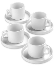 The Cellar Aaden Whiteware Espresso Cup & Saucers, Service for 4. NEW