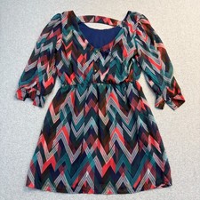 As U Wish Dress Womens Large Colorful Chevron Short Long Sleeve Office READ