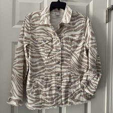NWOT Chico  s - Animal Print Cream/ Tan Jean Jacket Sz 1 or US 8-10