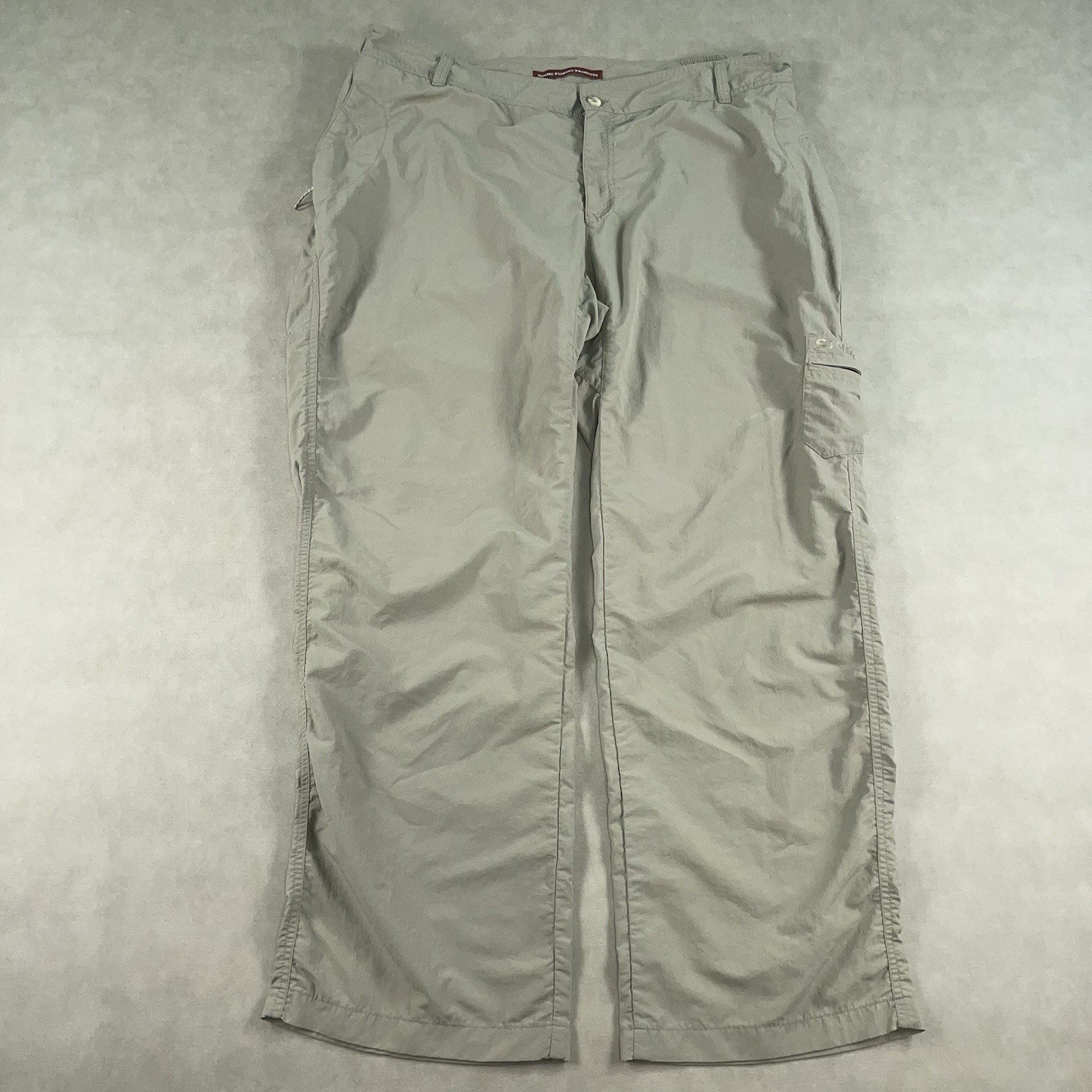 Simms Fishing Pants Mens XL Beige Nylon Cargo Pockets Outdoor Hiking Travel