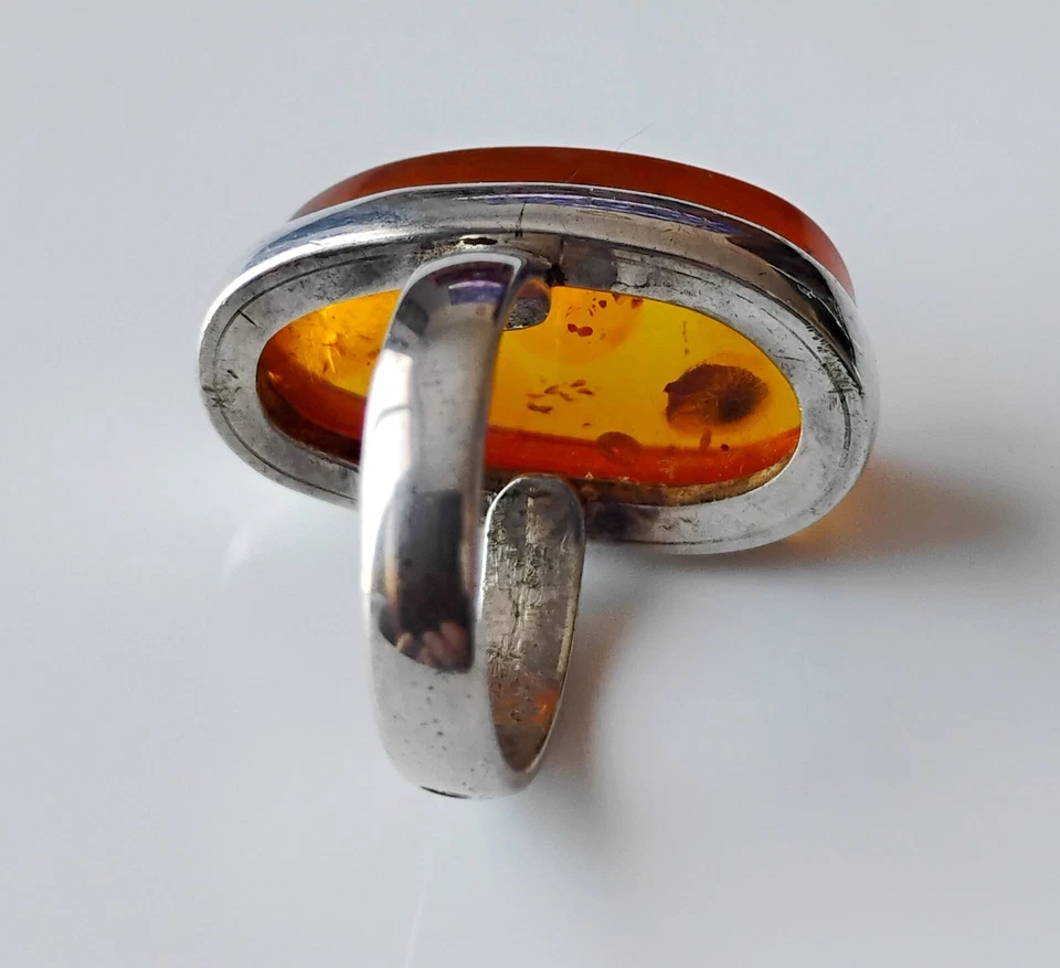 Bague en Ambre de la Baltique sur Argent Sterling 925 - Taille 57 - Photo 3/3