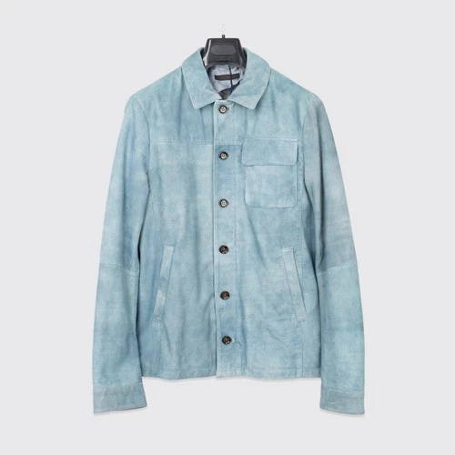 GIMO'S Leather Shirt Jacket Size EU48 Ice Blue Oakley for Axels of Vail - product listing photo