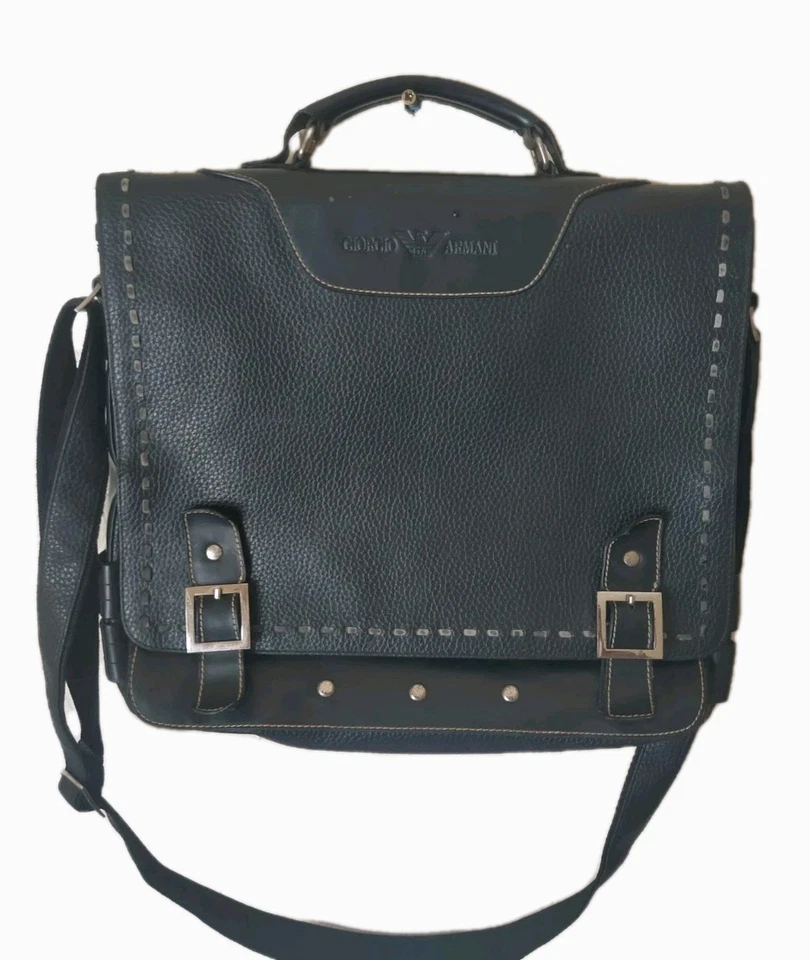 Винтажный Messenger Giorgio Armani черный кожаный портфель сумка 80-х - Изображение 3 из 4