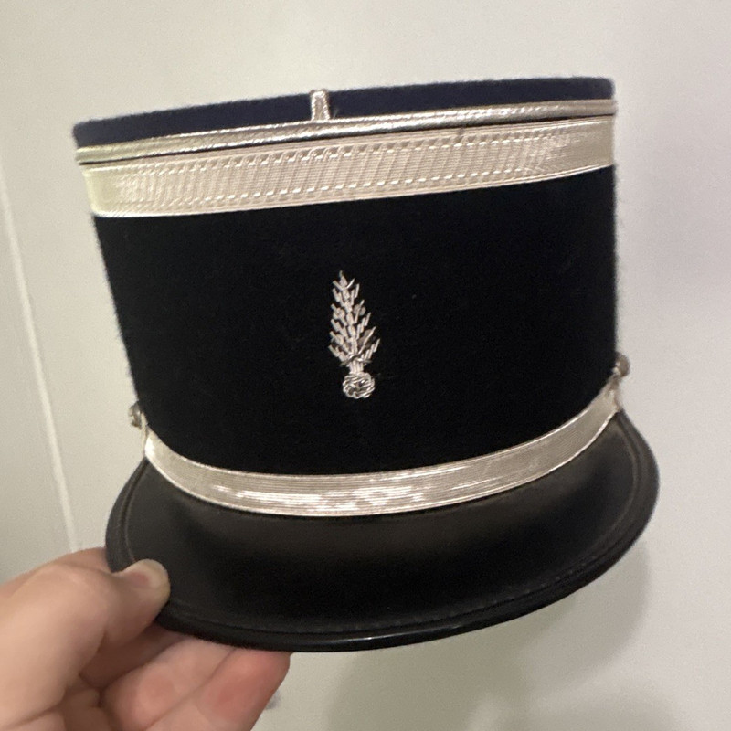 Black Military-Style Kepi/Peaked Cap Hat w/ Silver Braid Trim, Insignia