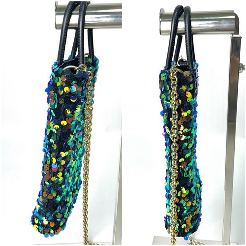 FURLA Shoulder Bag Y2K Sequins Aurora Black Leather From Japan - Picture 7 of 24
