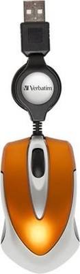 Verbatim Go Mini USB Maus optisch Notebook Reise Kabeleinzug orange 1000DPI