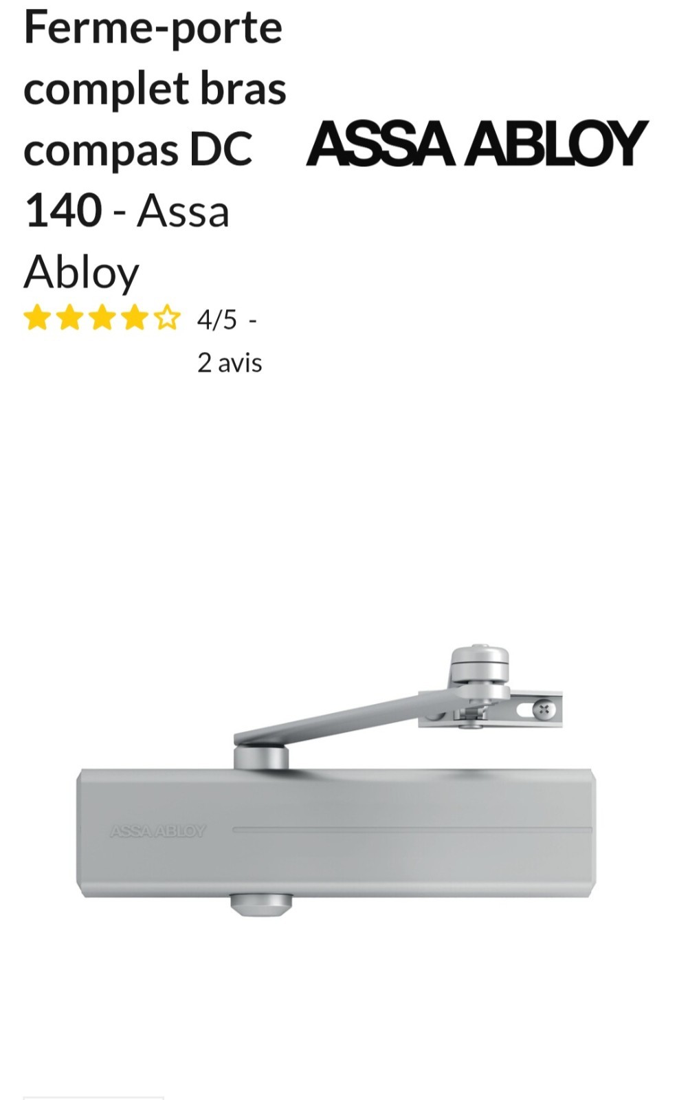 Ferme-porte Assa Abloy DC140 argent pour porte battante standard