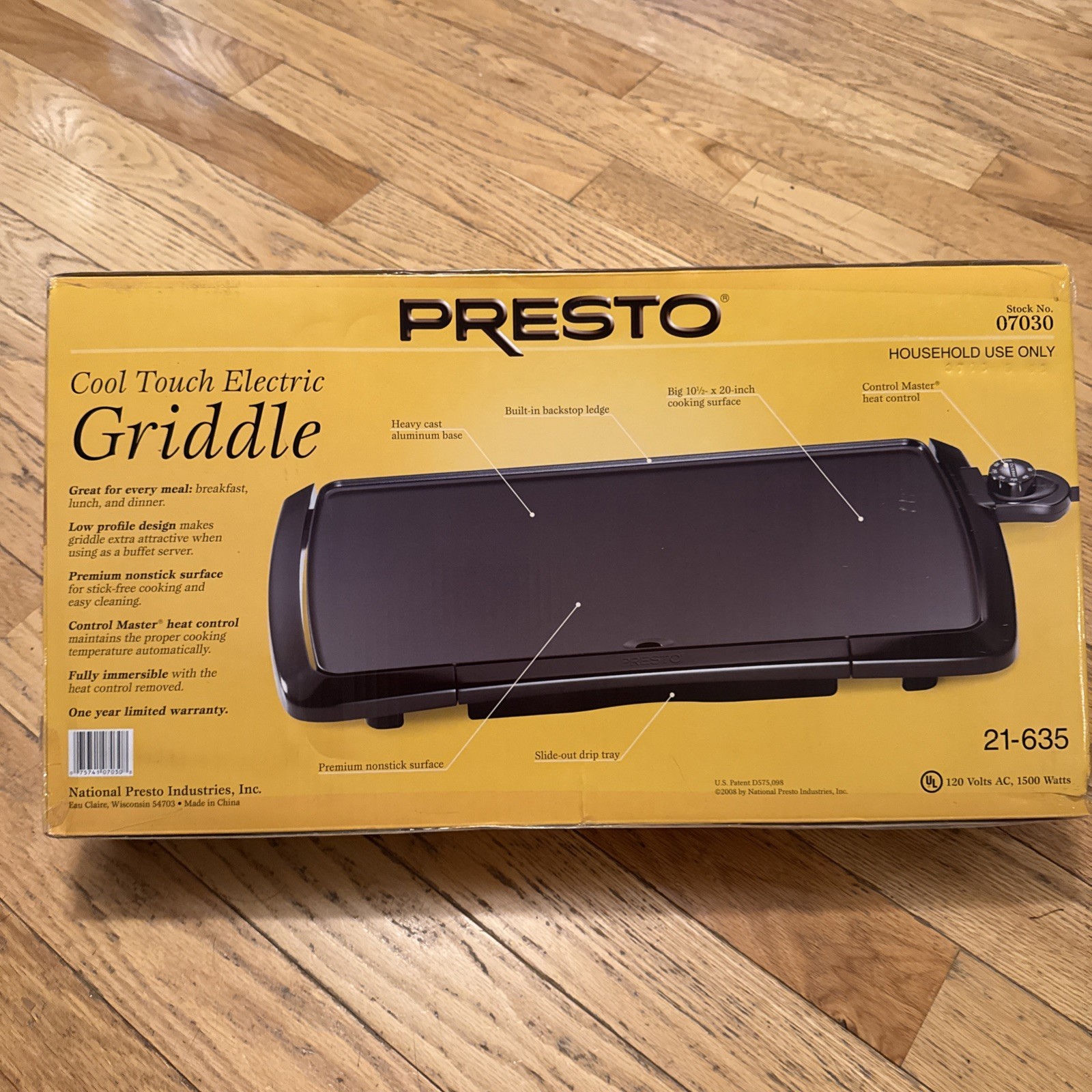 Presto 07030 1500-Watt Cool Touch Electric Non Stick Griddle Sealed NEW