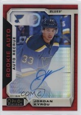 2018-19 O-Pee-Chee Platinum Rookie Autos Red Prism 25/50 Jordan Kyrou Auto ld6