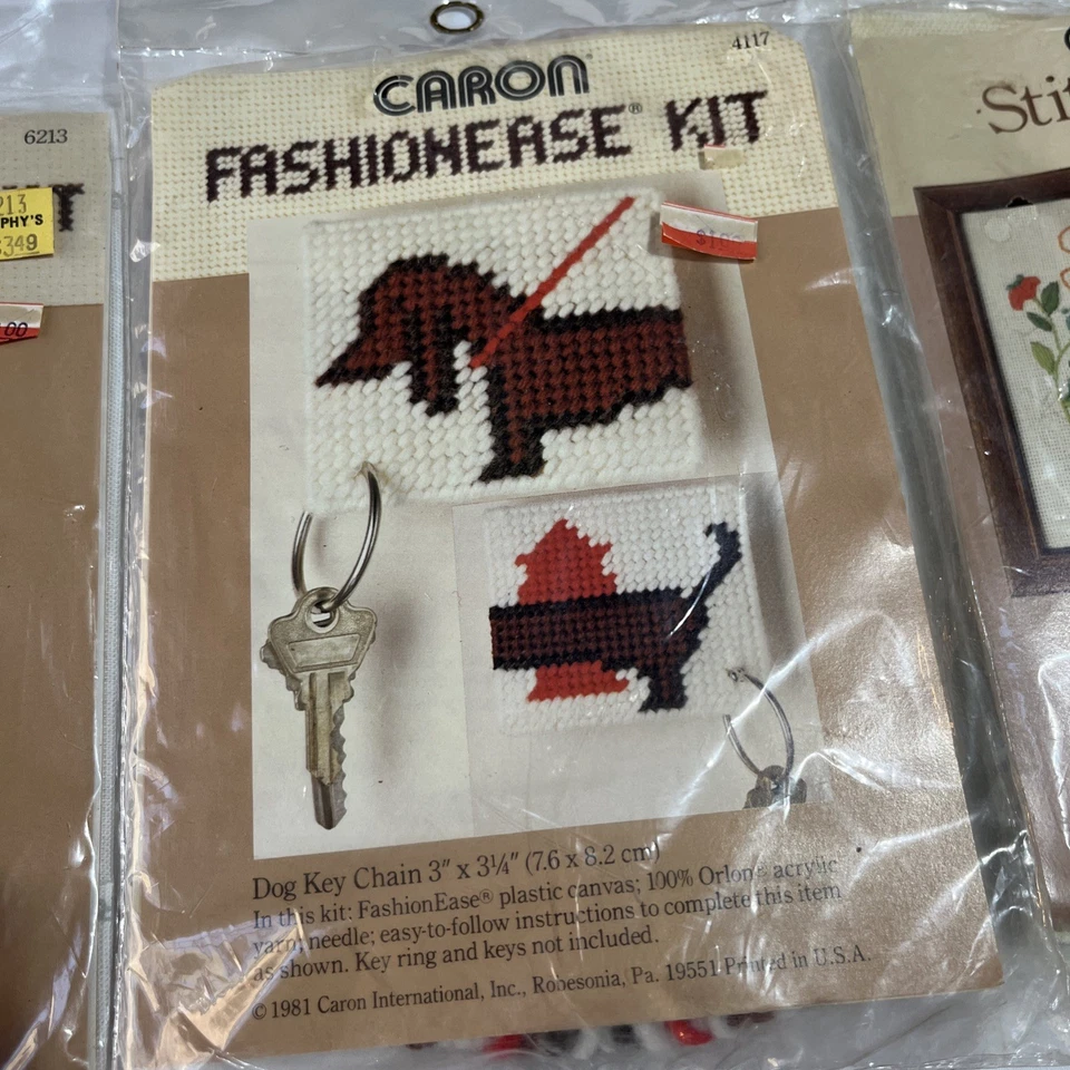 De colección Años 70 80 Caron Sello Crewel Punto de Cruz Kits Lote de 4 Setas Perros Gatos Foto 3 de 4