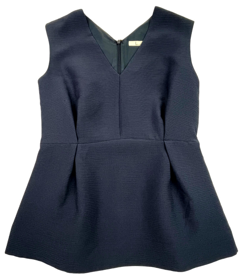 LISA HO Womens Navy Blue Sleeveless V Neck Structured Lined Peplum Blouse Top 10