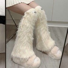 Womens Plush Fluffy Leg Covers Calf Socks Winter Faux Fur Knitted Warm Hosiery