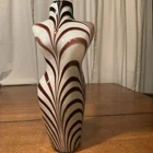 Vintage 14" Murano Style White And Brown  Zebra Stripe Female Torso Glass Vase