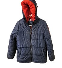 Tommy Hilfiger Youth Boys M 10/12 Blue Puffer Jacket Hooded Fleece Lined