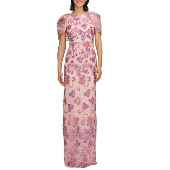 pink flower embroidered dress JS Collections 866648 - Long Sheath Dress