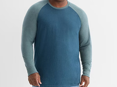 Mutual Weave 2XL Crew Neck Shirt Blue Color Block Baseball Long Sleeve T-Shirt