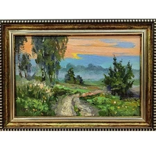 Autumn Nature Oil Painting Original Art Rural Landscape Meadow 4 x 6 inches