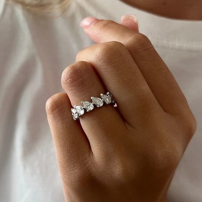 1,50 kt Birne im Labor gezüchteter Diamant volle Ewigkeit Ehering 10 K Weißgold Geschenk Her