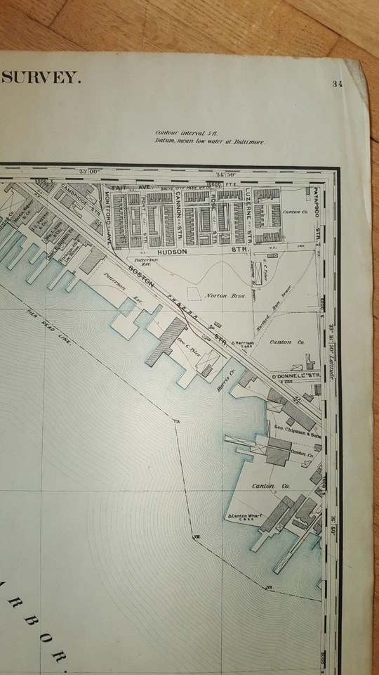 Mapa ANTIGO - Cidade de Baltimore Topog. Survey - 1897-FELLS POINT/UNDER ARMOUR - Imagem 3 de 4