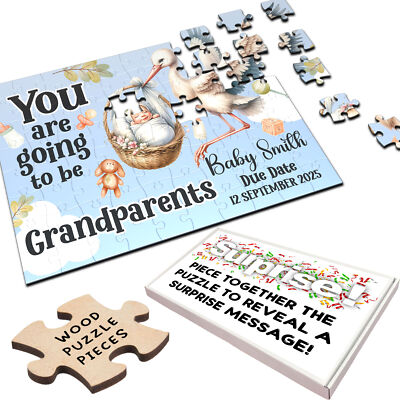 Für Großeltern Baby Schwangerschaft Ankündigung Geschenk Storch individuelles Puzzle
