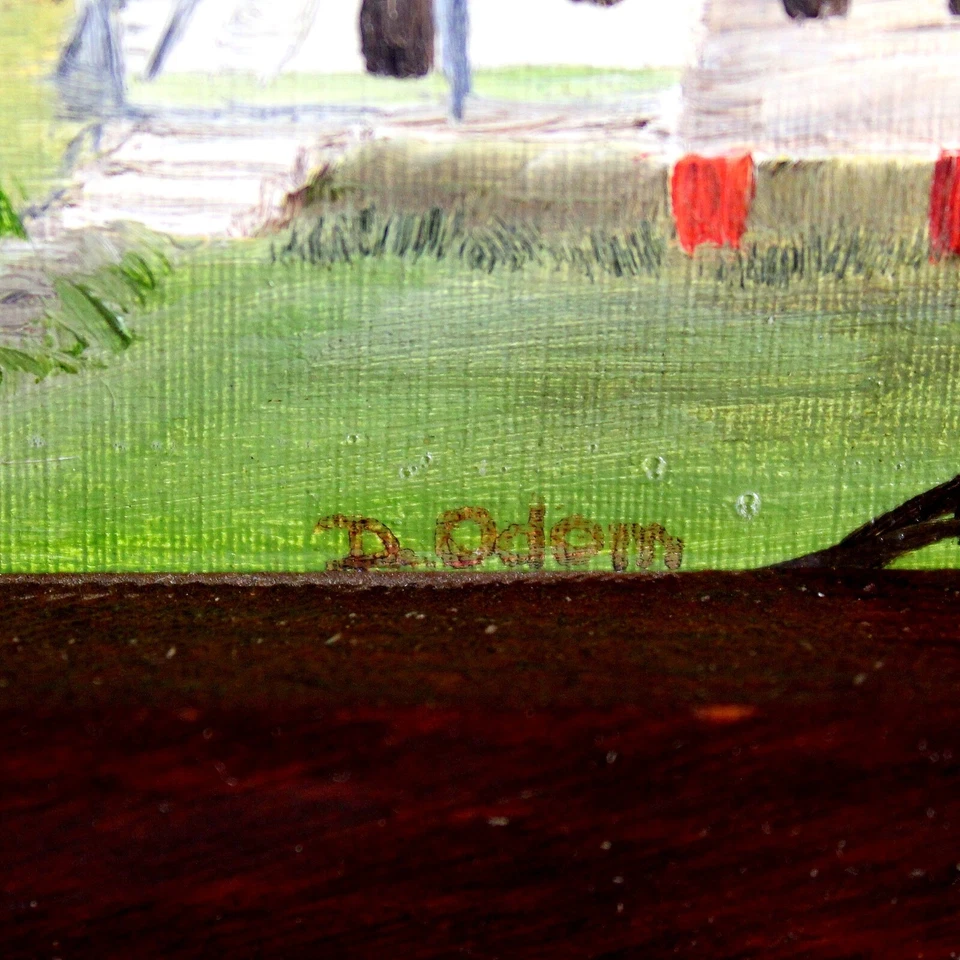 Original Am Framed Folk Art Primitive Painting signed D. Odem Farm - Image 3 of 4