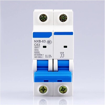 6Pcs NXB-63 2P C63 CHINT Circuit Breaker 2Pole 400V AC Miniature