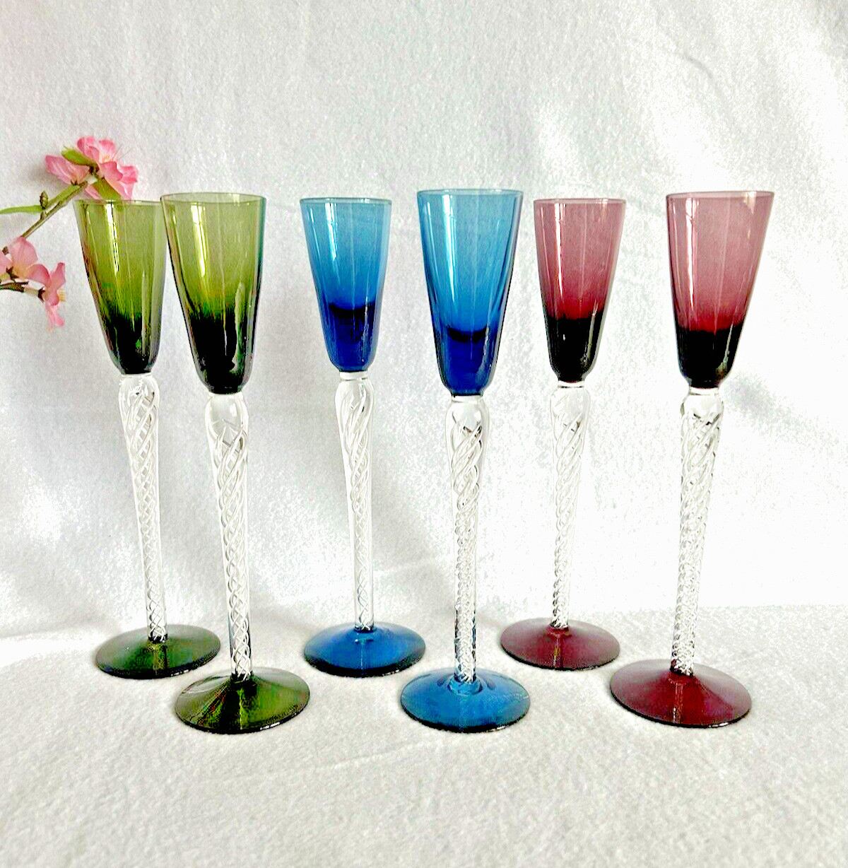 Hand Blown Glass Air Twist Stem Cordial Glass (set of 6)