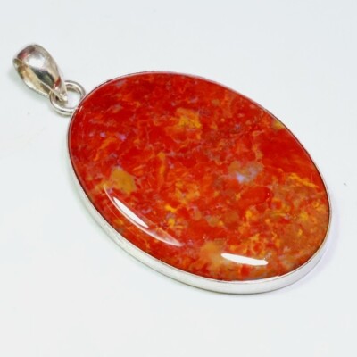 925 Silver Plated Red Palm Root agate Pendant Jewelry Size 2