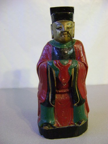 Old Chinese Wood Painted ( Shakyamuni Amitabha Sakyamuni? )Buddha Sculpture