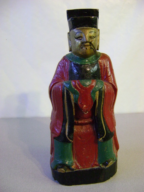 Old Chinese Wood Painted ( Shakyamuni Amitabha Sakyamuni? )Buddha Sculpture 