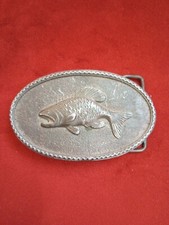 VTG 70s SALMON CARP BELT BUCKLE SOLID BRASS