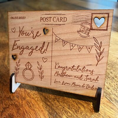 Verlobung Sie sind engagiert Ring Jagd personalisierte Karte Holz Postkarte Geschenk