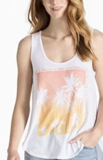 $39 NWT LUCKY BRAND WOMENS WHITE SUNSET PALM TREES GRAPHIC TANK TOP SIZE S LBR