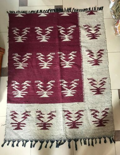 Ancien tapis traditionnel albanais, laine kilim rouge foncé + tapis beige-137 cm x 106 cm - Photo 1 sur 4