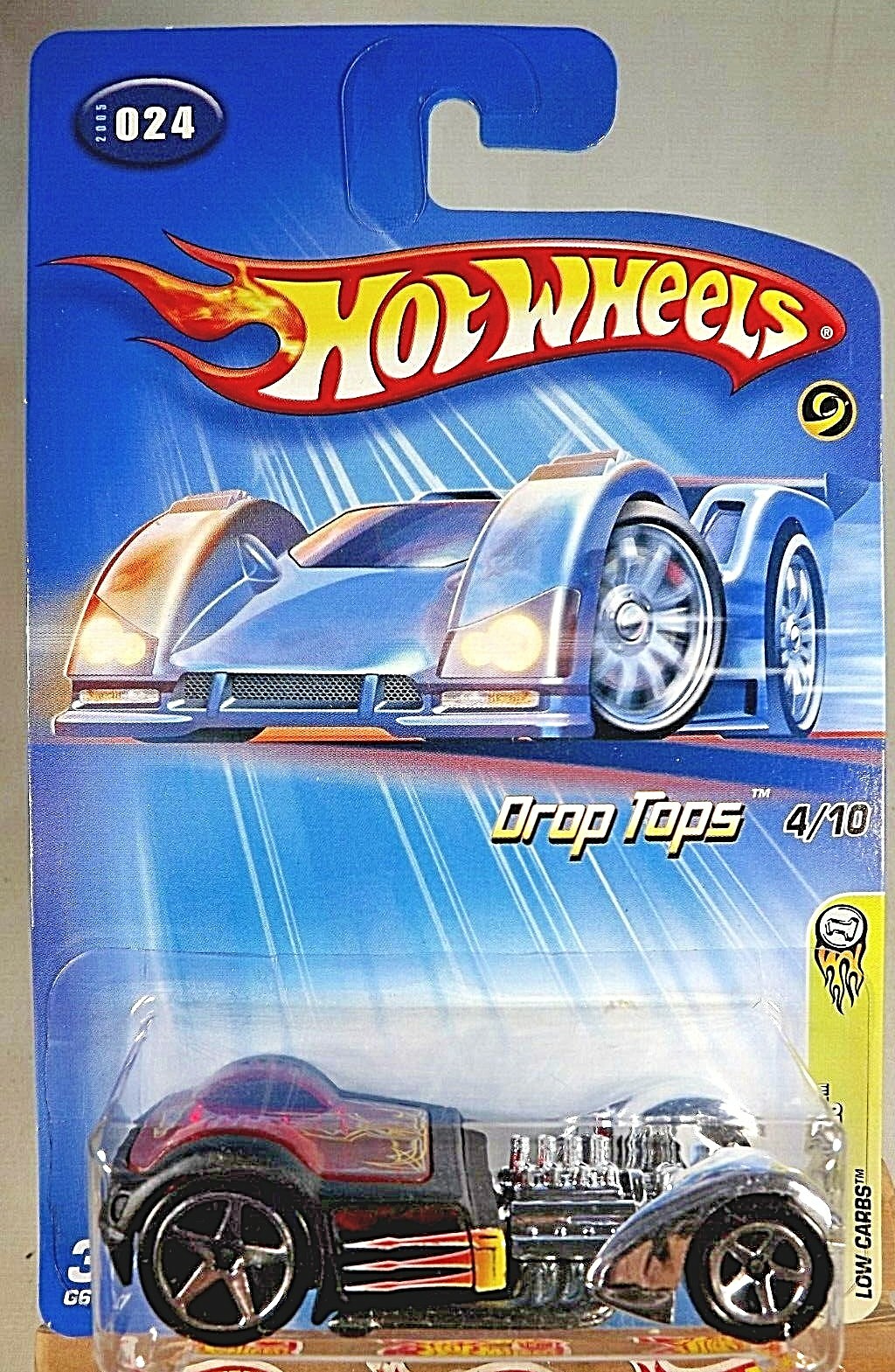 2005 Hot Wheels #24 First Editions Drop Tops 4/10 LOW CARBS Black/Chrome w/5 Sp