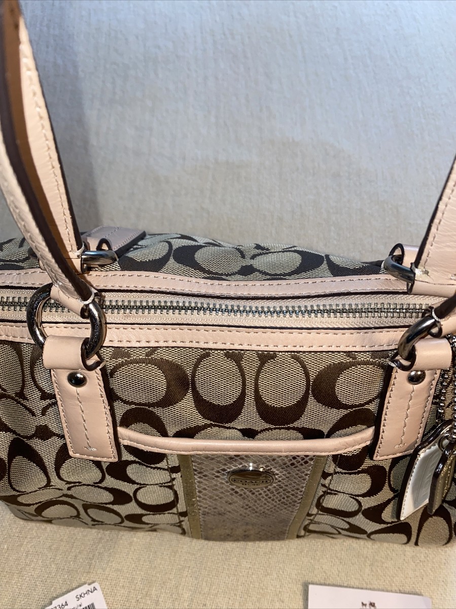 COACH KHAKI SIGNATURE PYTHON STRIPE SATCHEL 27364 HANDBAG SHOULDER